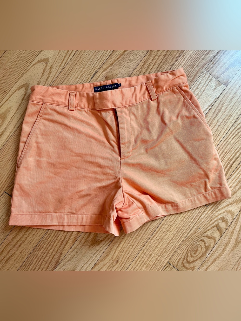 Ralph Lauren Women's Coral Orange Cream Chino Shorts Size 4
